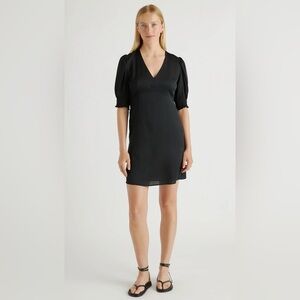Quince Black %100 Silk Puff Sleeve Mini Dress With Stretch Size XL